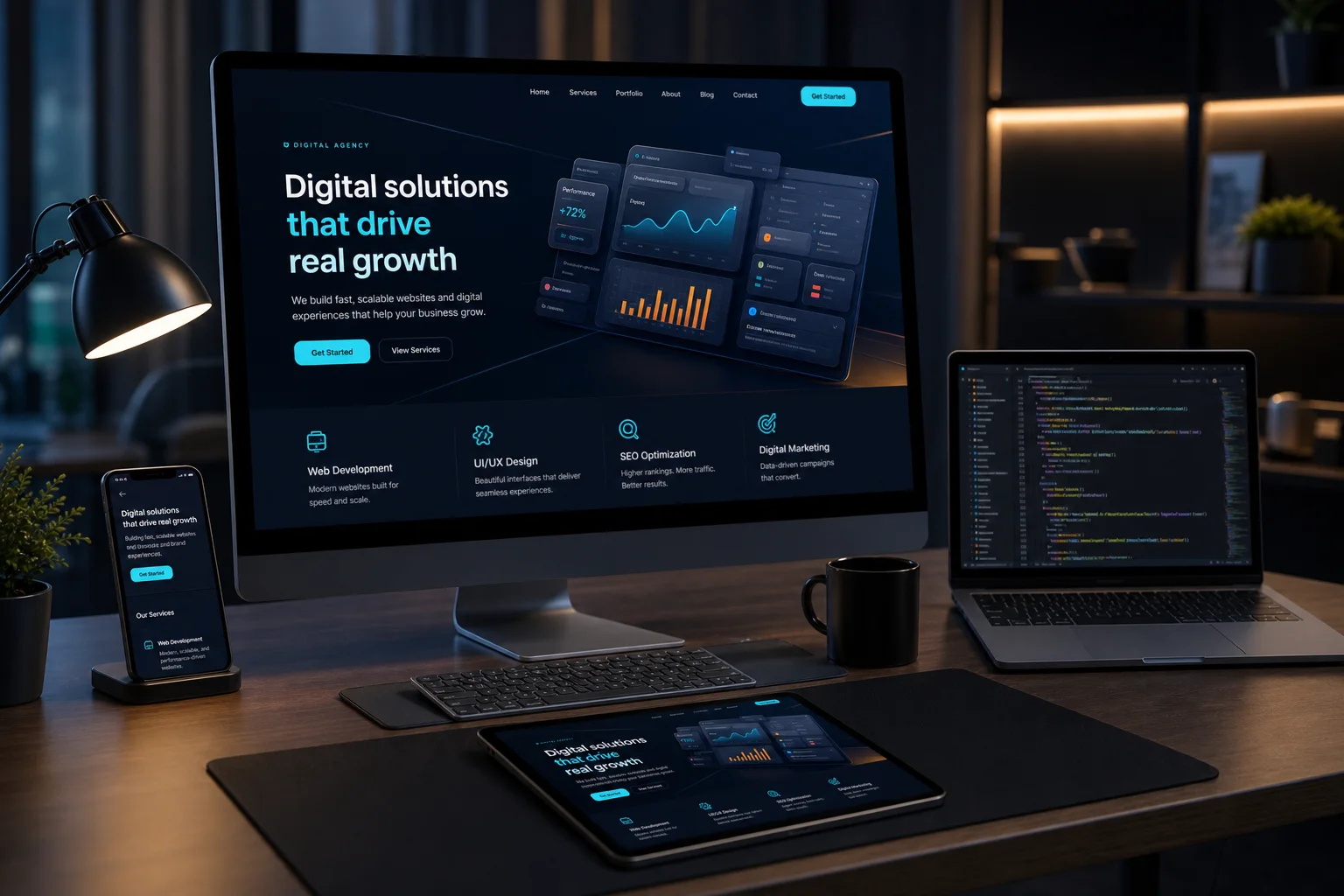 Workspace pengembangan website premium